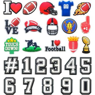 Imagem de Berloques de crocodilo de futebol para meninos, 26 peças de pingentes de decoração de sapatos esportivos e números para tamancos, acessórios fofos para meninas, lembrancinhas de festa e presente