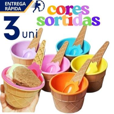 Imagem de Jgo 3 Pote Potinho Casquinha Tigela para Sorvete com Colher - plasvale