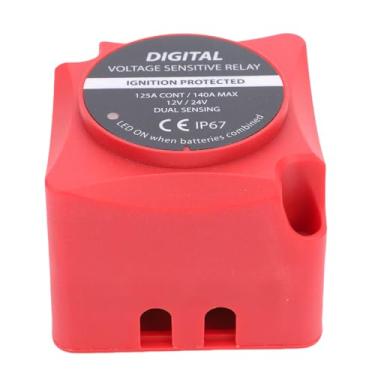 Imagem de AUNMAS Isolador de Bateria Dupla Inteligente 140A, relé Sensível à Tensão VSR à Prova d'água IP67 Com Voltímetro Digital para Trailer de Caminhão Marinho de Carro RV (Vermelho)