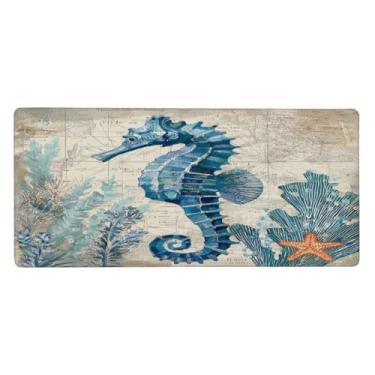 Imagem de Mouse pad grande cavalo marinho azul à prova d'água para computador protetor de mesa estendido tapete de borracha antiderrapante para escritório, computador, teclado, laptop e mesa de casa, mouse pad
