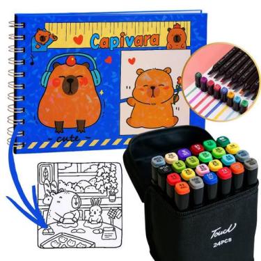 Imagem de Kit Bobbie Goods Capivara + 24 Canetinhas Ponta Dupla Touch