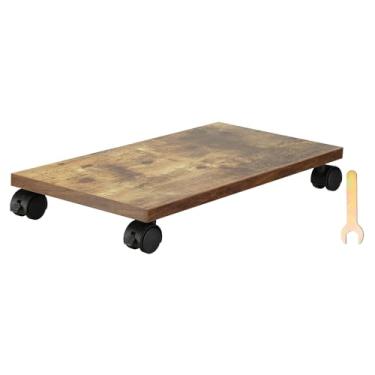 Imagem de PATIKIL Suporte para PC de 20,3 x 40,6 cm, suporte de torre de computador, suporte de madeira para CPU PC, embaixo da mesa, carrinho móvel, 4 rodízios para piso, tapete, torre, caixa ATX, impressora