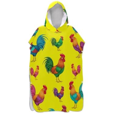 Imagem de Joisal Poncho de surfe para adultos trocador de roupa de praia com capuz toalha de banho absorvente colorido amarelo galinha unissex poncho adulto com capuz