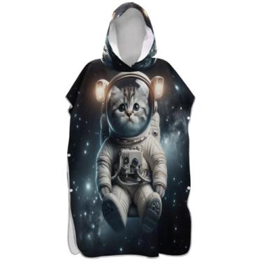 Imagem de Joisal Lindo astronauta gato surfe poncho trocador adulto plus size homens mulheres poncho com capuz toalha de natação