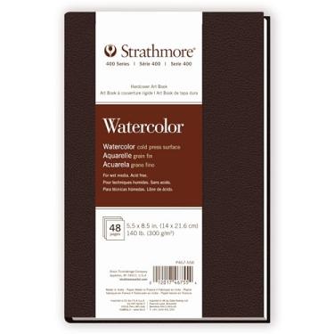 Imagem de Strathmore Livro de arte em papel aquarela série 400, capa marrom fosco, branco natural, encadernado, 24 folhas, 14 x 21,6 cm