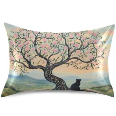 Imagem de Capa de almofada de cetim de gato rosa caprichosa para resfriamento de cabelo premium king queen padrão capas de travesseiro confortáveis, tamanho Queen, 76 cm x 50 cm