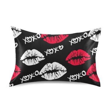 Imagem de Fronhas legais de cetim preto com batom vermelho dos namorados estampa animal resfriamento padrão Queen King fronhas fronhas para cama macia tamanho padrão 66 cm x 50 cm