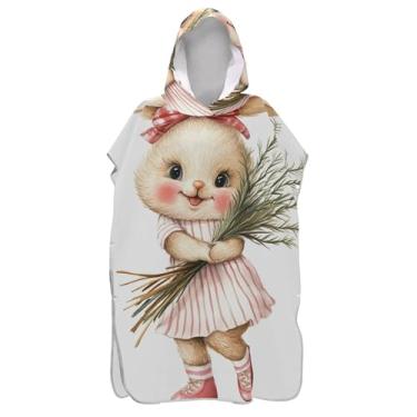 Imagem de Poncho de surfe leve trocador de roupão adulto toalha de natação com capuz coelho fofo coelho branco ponchos femininos com capuz