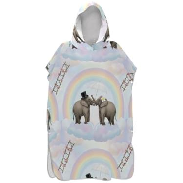 Imagem de Joisal Roupão de mudança para adultos, poncho de surfe, praia, banho com capuz, absorvente unissex, poncho adulto com capuz, elefante pastel arco-íris