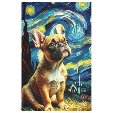Imagem de Joisal Toalha de chá de mão fofa cachorro buldogue estrelado toalha de prato para decoração de cozinha panos absorventes de secagem rápida 45 x 71 cm, 4 pacotes com 4