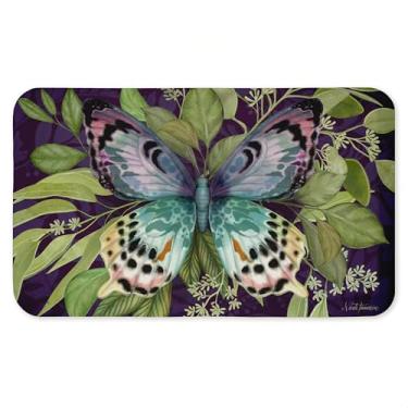 Imagem de Tapete antifadiga Midnight Butterfly Garden, ergonômico acolchoado para cozinha e tapete de pé com suporte antiderrapante, tapete confortável ecológico, design por Nicole Tamarin, 76 cm x 45 cm