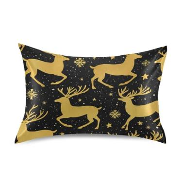 Imagem de Fronhas de cetim com estampa de arte refrescante King Queen Standard Fronhas confortáveis Queen Size 76,2 cm x 50,8 cm Rena dourada preta