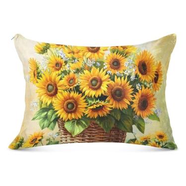 Imagem de Fronha decorativa de girassol retrô com zíper estética para travesseiro padrão Queen King Fronha de almofada deslizante para casa roupa de cama, tamanho padrão, 51 x 66 cm