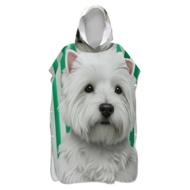 Imagem de TSENQUE Lindo poncho de surfe branco listrado verde para adultos roupão de praia com capuz toalha de banho reutilizável ponchos adultos para mulheres