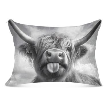 Imagem de Funny Highland Cow Black Fuzzy Fronha com Zíper Padrão Queen King Size Fronha Floral Macia Fronha, King Size, 50,8 cm x 101,6 cm