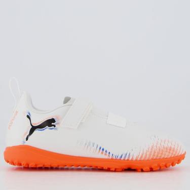 Imagem de Chuteira Puma Future 8 Play TT V Society Infantil Branca e Laranja-Unissex