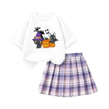 Imagem de Conjunto De Camiseta E Saia Xadrez Com Estampa De Gato Fantasma De Hal