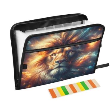 Imagem de Pasta divisória preta Lion Space com 13 bolsos, organizador de arquivos sanfonado com bolsa frontal para lápis
