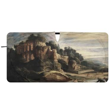 Imagem de Pintura personalizada de Peter Paul Rubens pára-sol de villa romana para pára-brisa de carro bonito dobrável caminhão persianas de carro para janelas dianteiras automotivas, 76 cm x 149 cm