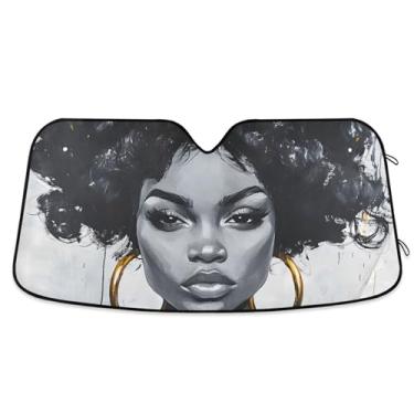 Imagem de Black Queen Gold Crown Painting Para-sol de carro para para-brisa bonito personalizado dobrável automotivo protetor solar floral retrátil L, 144.8 cm x 80.0 cm