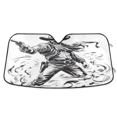 Imagem de Viseiras de sol de carro preto e branco caubói para blocos de para-brisa raios UV persiana da janela dianteira do carro mantém o veículo fresco grande