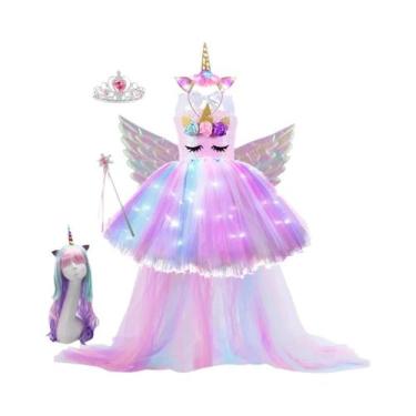Imagem de Vestido De Unicórnio Arco-Íris Pastel Para Meninas Com Luzes LED Fanta