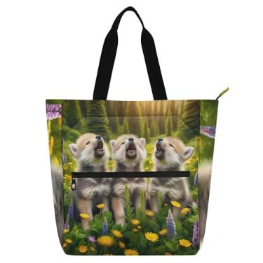 Imagem de GAIGEO Lindas bolsas de trabalho de lobo verde floresta para mulheres, bolsa de lona para escola universitária, presente de viagem para amantes de livros