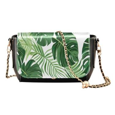 Imagem de GAIGEO Bolsa tiracolo feminina de couro rosa flamingo e folhas de palmeira, bolsa de ombro feminina, bolsas transversais médias para mulheres, Folhas tropicais em branco-1, One Size