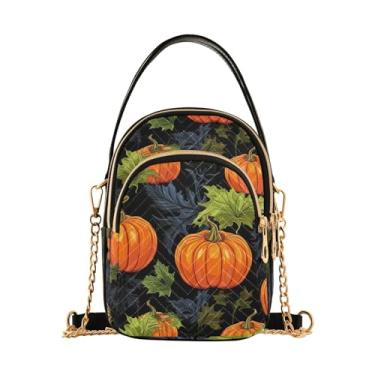 Imagem de Bolsa de ombro transversal floral preta e cinza, bolsas transversais femininas, bolsas transversais femininas, Abóboras e folhas em preto-2, One Size