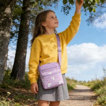 Imagem de Bolsa mensageiro pequena para mulheres, bolsa tiracolo portátil, de lona, bolsas de ombro de grande capacidade, capa para celular unicórnio roxo