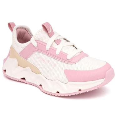 Imagem de Nautica Tênis infantil para meninas – Tênis casual respirável com sola ondulada acolchoada para crianças grandes e pequenas, Branco, rosa, 16