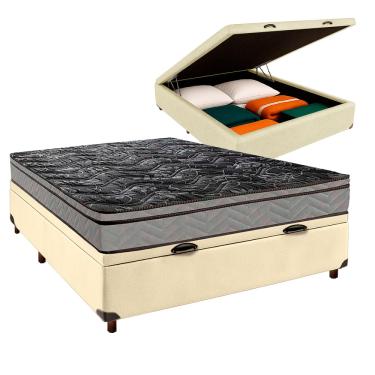 Imagem de Cama Box Bau Bege Casal + Colchão D28 Conforto Paropas