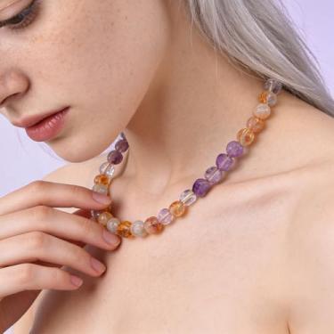 Imagem de Colar de contas irregulares ombré citrino natural aleatório, joias vintage com caixa de presente decorativa para presente de Dia dos Namorados