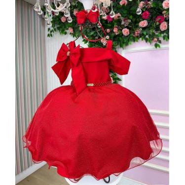 Imagem de Vestido Vermelho Infantil para o Natal com Tule Glitter Luxo - Fabulos