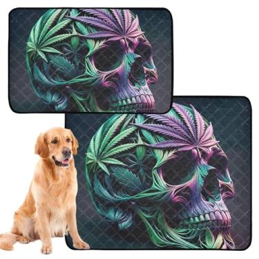 Imagem de TSENQUE Almofadas de xixi laváveis para cães de estimação, à prova d'água, tapete de cercadinho para cães, crânio tingido de maconha, reutilizável para animais de estimação, almofadas absorventes de