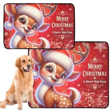 Imagem de TSENQUE Linda almofada de xixi de gato vermelha de rena de Natal reutilizável para cães, lavável à prova d'água, tapete de cercadinho para cães, médio + grande, conjunto de 2
