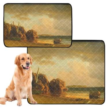 Imagem de TSENQUE View Near Newport Albert Bierstadt Almofada reutilizável para gatos para animais de estimação, lavável, impermeável, tapete de cercadinho para cães, absorventes para cães, médio + grande