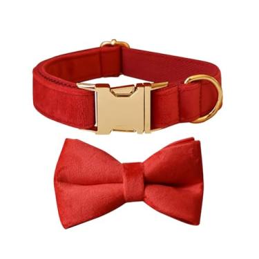 Imagem de Love Dream Coleira para cachorro Bowtie, coleiras de cão de veludo com fivela de metal destacável gravata, coleiras ajustáveis confortáveis macias para cães pequenos médios grandes (GG, vermelho)