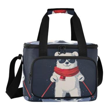 Imagem de Lancheira feminina divertida com urso polar, esqui, azul-marinho, bolsa térmica de praia, lancheira masculina