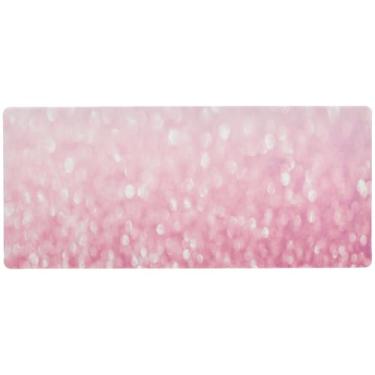 Imagem de Tapete de mesa com glitter branco rosa liso, mouse pad grande para jogos, 90 x 40 cm, superfície durável para movimentos precisos do mouse, base antiderrapante