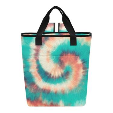 Imagem de Bolsa térmica para garrafas, tie dye, azul-petróleo, laranja, refrigerador, isolada, à prova de vazamento, 36 latas à prova de vazamento, bolsa térmica para almoço