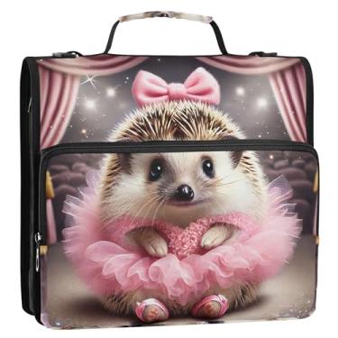 Imagem de Fichários para estudantes de 3,8 cm com 3 anéis, adorável ouriço, bailarina, organizador de fichários com zíper, vários bolsos, pastas grandes com alça bolsa escolar