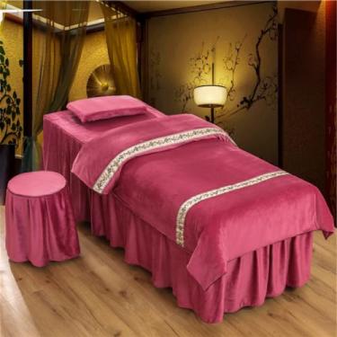 Imagem de Conjuntos de lençóis de mesa de massagem capa de cama de beleza com furo luxuoso veludo spa fumigação conjunto de cama salão de beleza saia de cama respirável microfibra beleza massagem roupa de cama