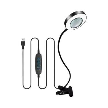 Imagem de Lupa LED 10X Com Braço Flexível E Clampe De Metal, Lâmpada De Mesa Com