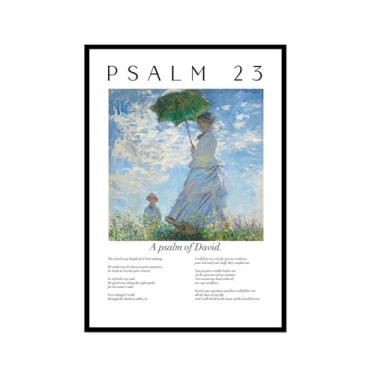Imagem de Scripture Psalm Collection Monet Van Gogh Famosa pintura em aquarela impressa versículo bíblico pôster em tela decoração de parede de casa cristã (SKU6,12 x 45,7 cm = (30 x 45 cm), moldura preta)