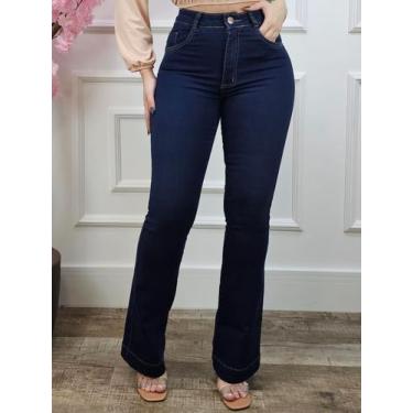 Imagem de Calça Jeans Feminina Flare Cintura Alta Cós alto Elastano Lycra Empina