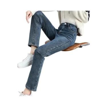 Imagem de Calças Jeans Femininas De Inverno Em Fleece Quente, Slim, Retas, Retro