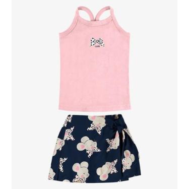 Imagem de Conjunto Regata com Shorts Saia Rovi Kids Rosa, 8, Rosa