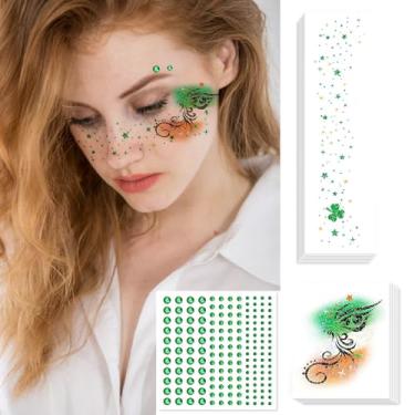 Imagem de 21 adesivos temporários de sardas do dia de São Patrício, chapéu de trevo e tatuagens de rosto de gema, tatuagem de rosto de sardas verdes, festa de festival, acessórios decorativos para o dia de São