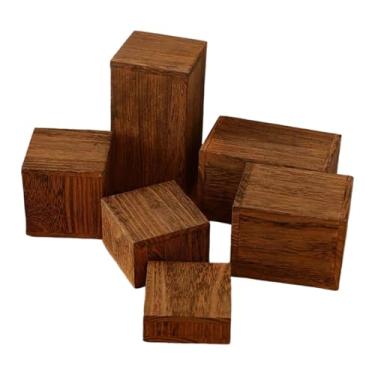 Imagem de KiBcsLic Conjunto de 6 Suportes Quadrados de Madeira para Perfumes, Cupcakes e Joias em Estilo Rústico, Ideais para Armários, Quartos e Colecionáveis ​​na, Cor de Madeira